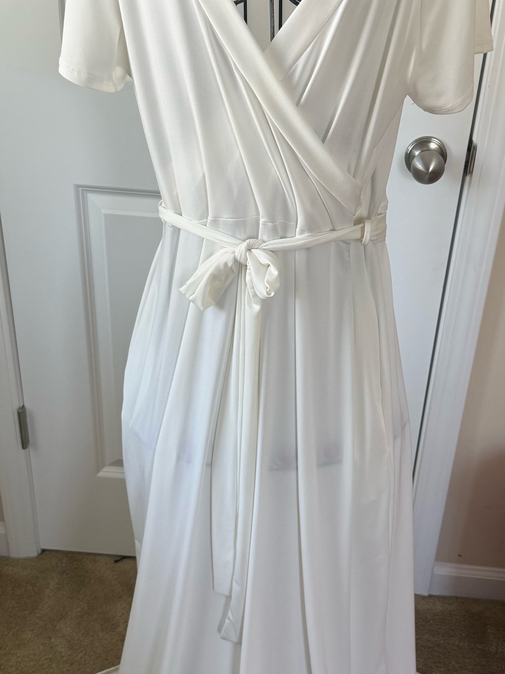 Women's White Maxi Dress with Tie Waist